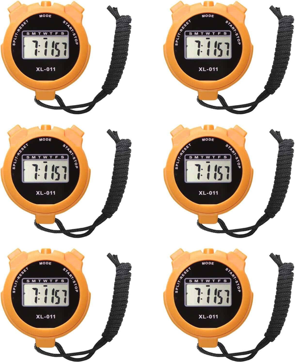 6-Pack Multi-Function Electronic Digital Stopwatch Timer, Large Display with Date Time and Alarm Function, Sports Coaches Fitness Coaches and Referees